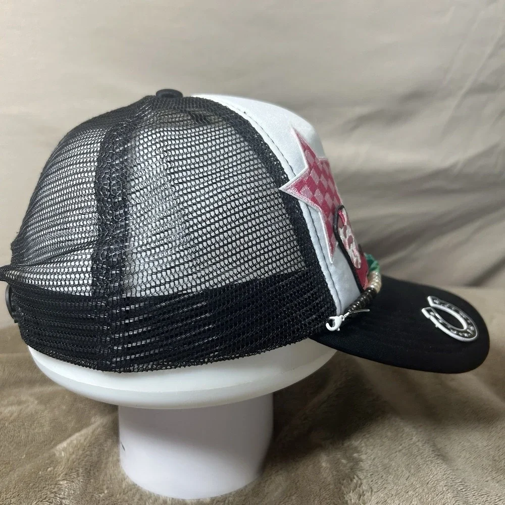 Embellished Cowgirl Trucker Hat Snapback Darlin Beaded Horseshoe Patches
